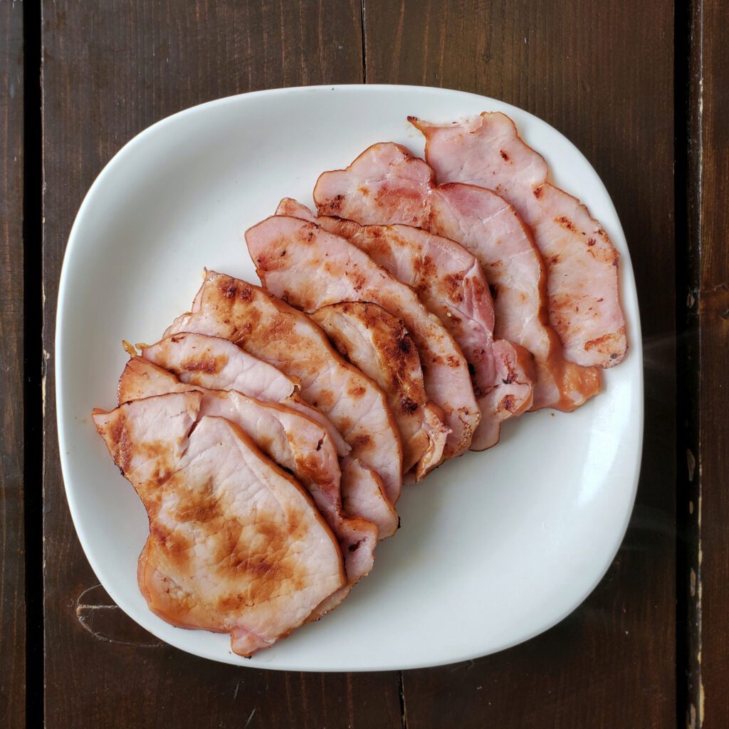 Canadian Back Bacon, pan fried and sliced